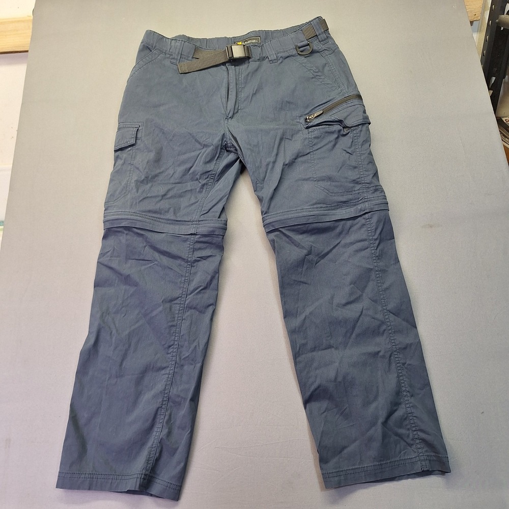 BC Clothing Mens Convertible Cargo Pants Blue Zip Off Shorts Stretch Belted hike
